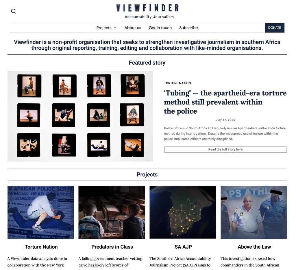 Screenshot of the Viewfinder website