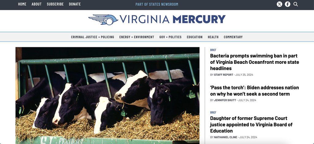 Screenshot of the Virginia Mercury website