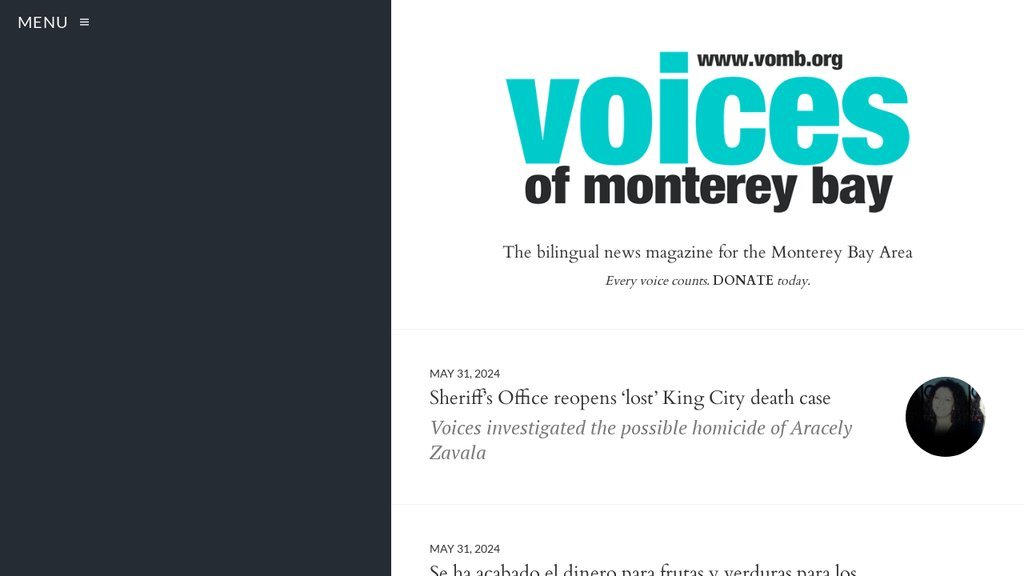 Screenshot of the Voices of Monterey Bay website