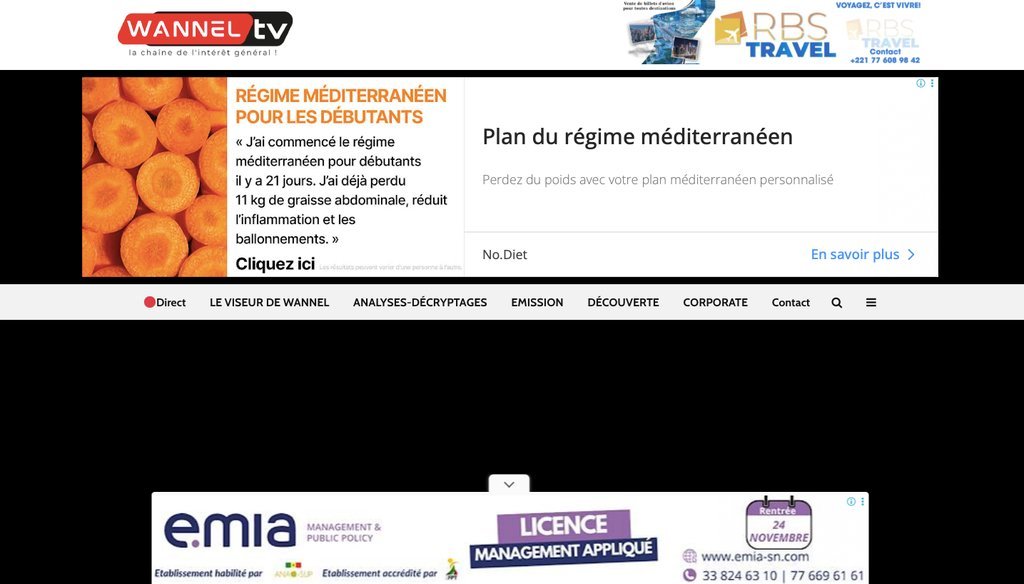 Screenshot of the Wannel TV website
