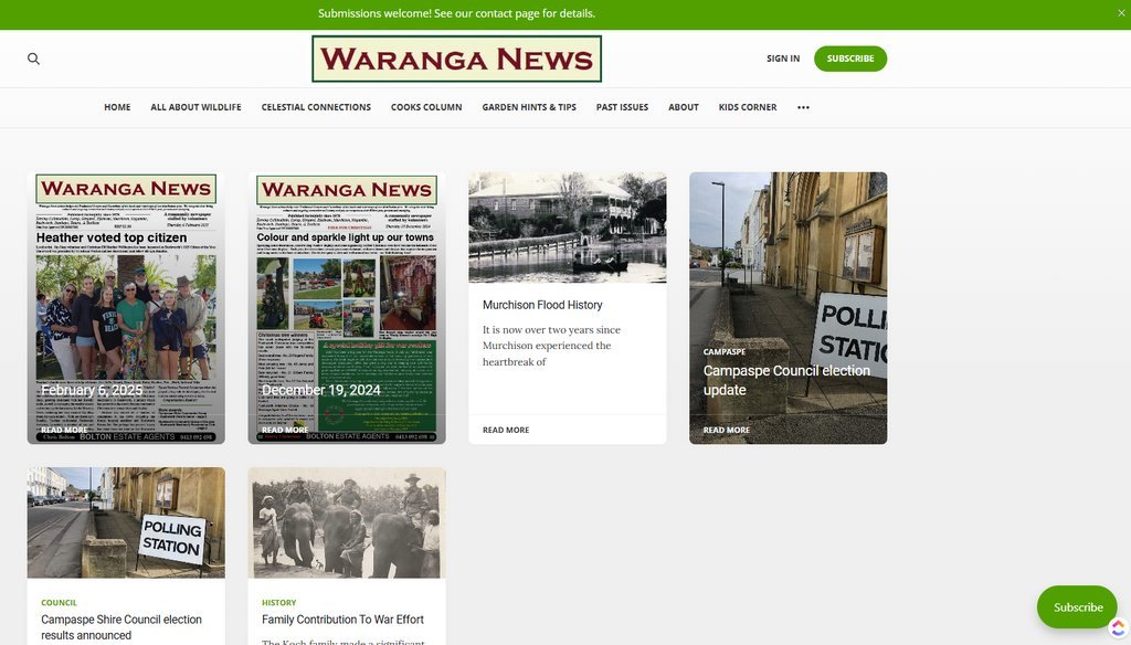 Screenshot of the Waranga News website