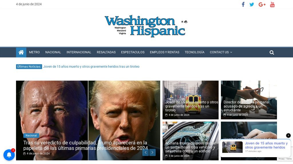 Screenshot of the Washington Hispanic website