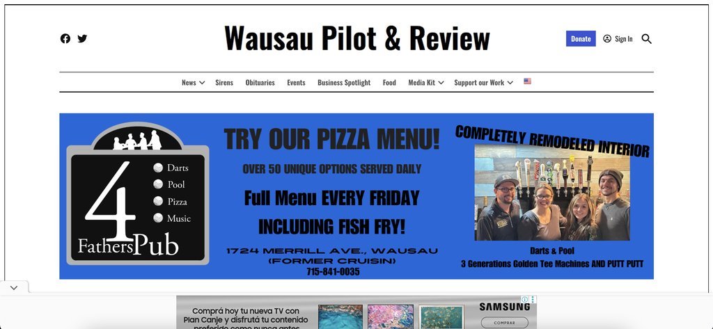 Screenshot of the Wausau Pilot & Review website