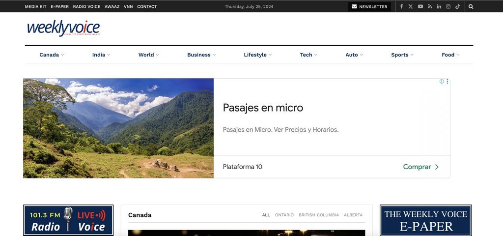 Screenshot of the Weekly Voice website