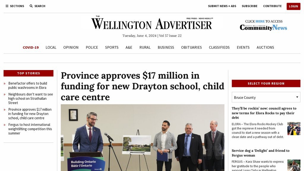 Screenshot of the Wellington Observer website