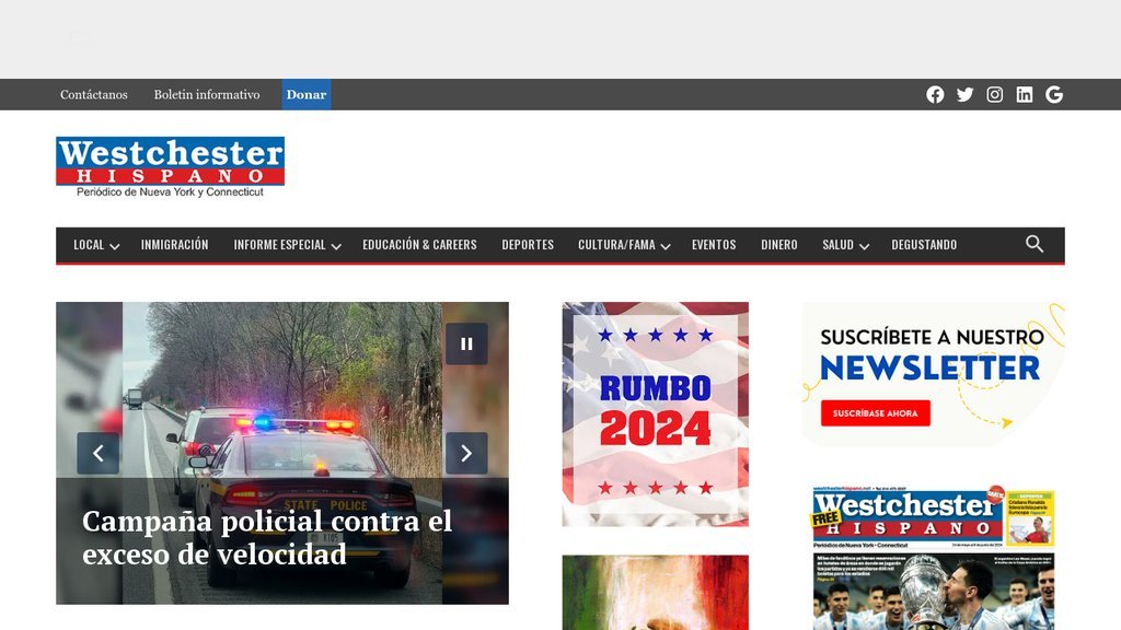 Screenshot of the West Chester Hispano website