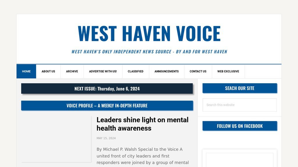 Screenshot of the West Haven Voice website