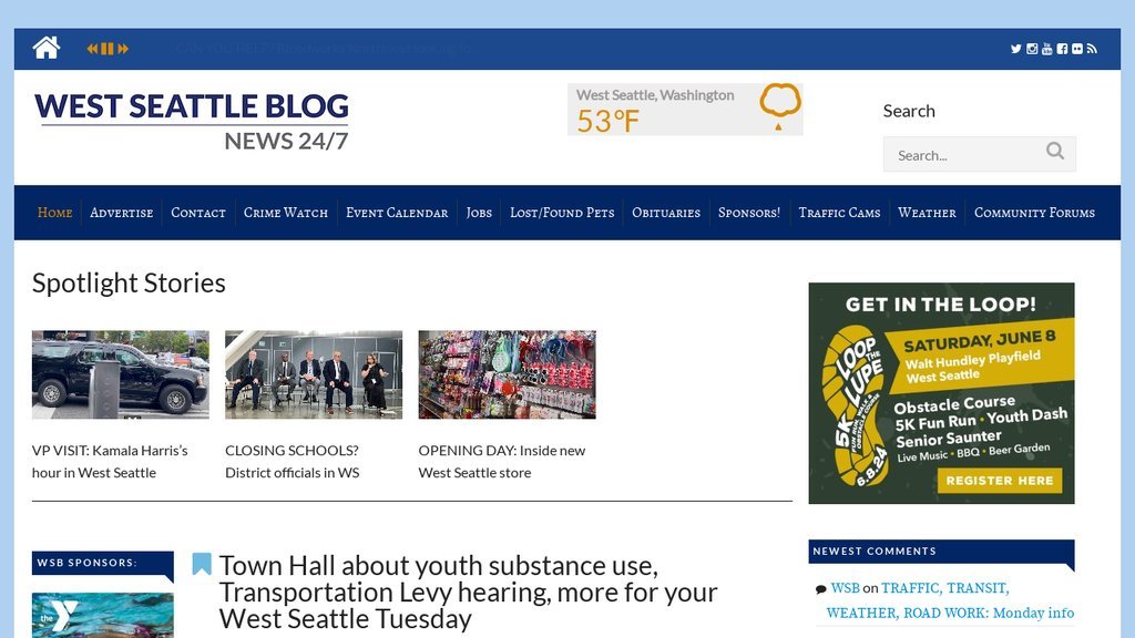 Screenshot of the West Seattle Blog website