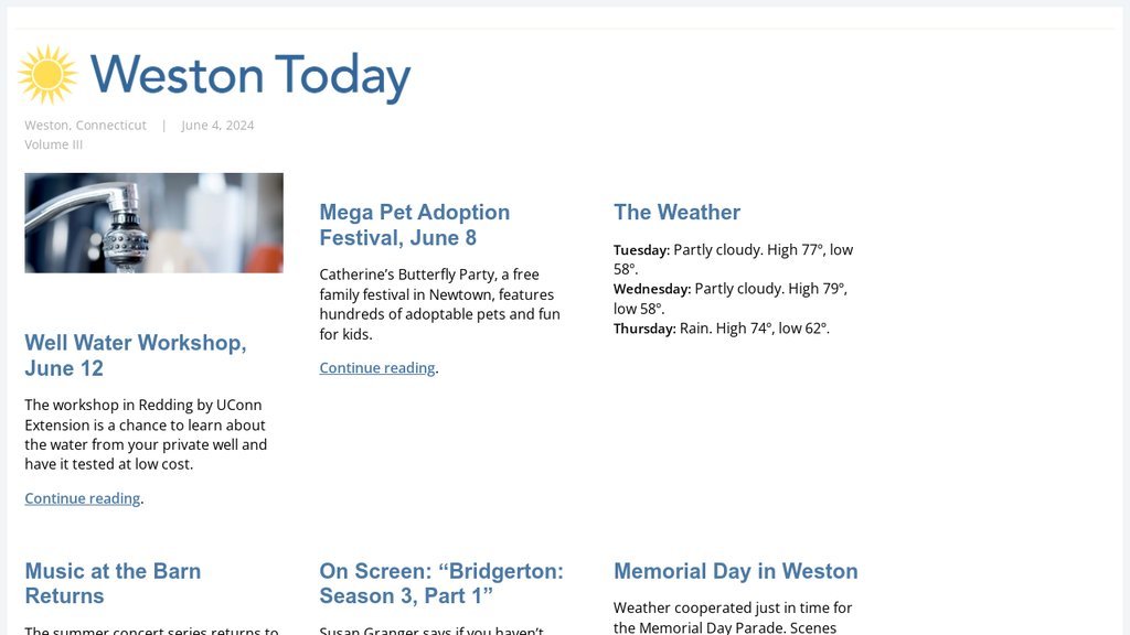 Screenshot of the Weston Today website