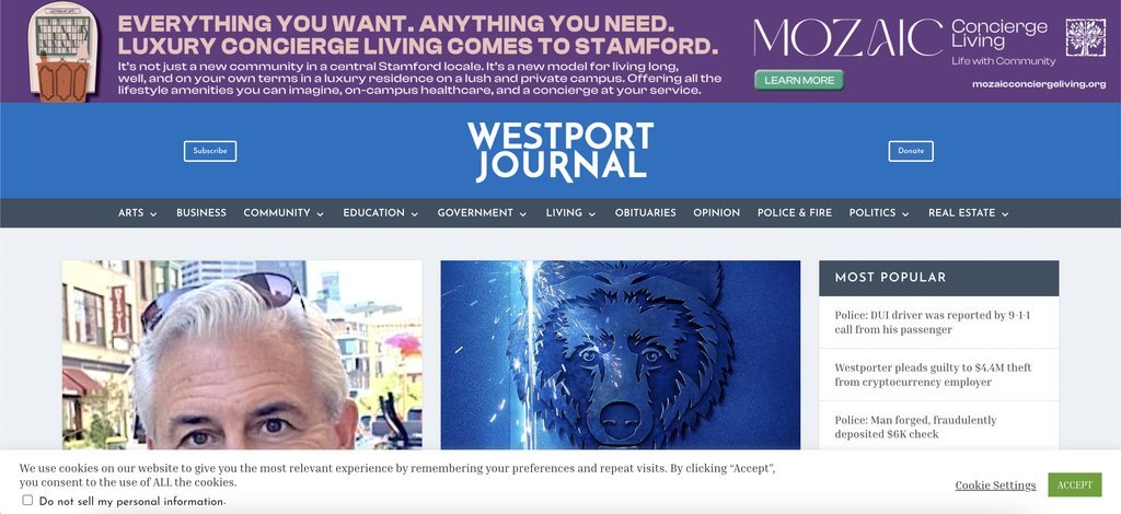 Screenshot of the Westport Journal website