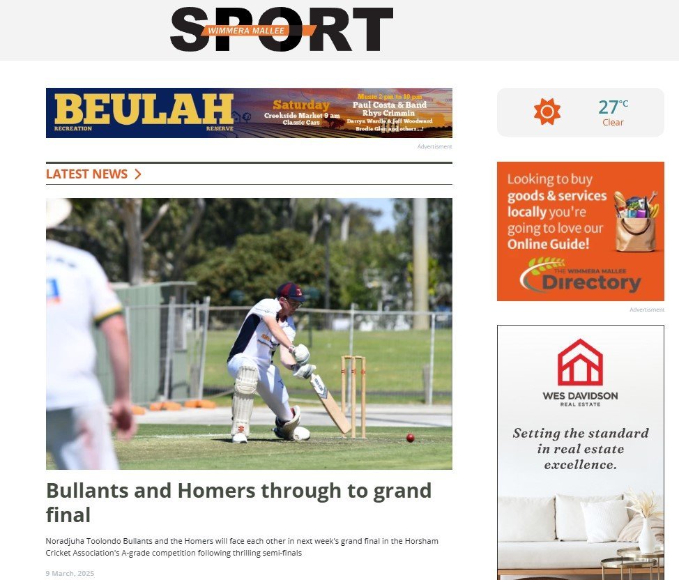 Screenshot of the Wimmera Mallee Sport website