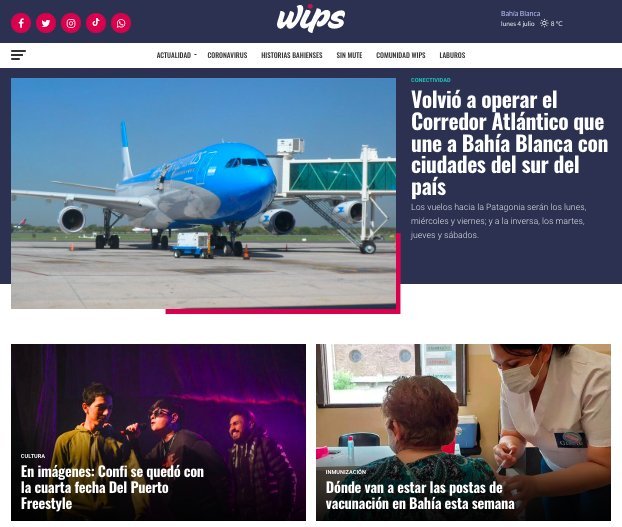 Screenshot of the Wips website