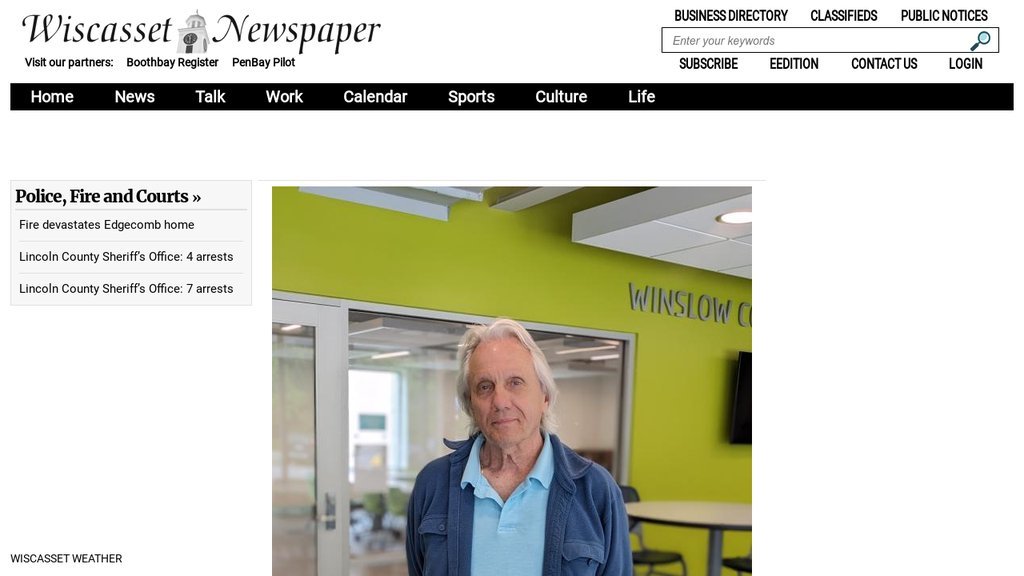 Screenshot of the Wiscasset Newspaper website
