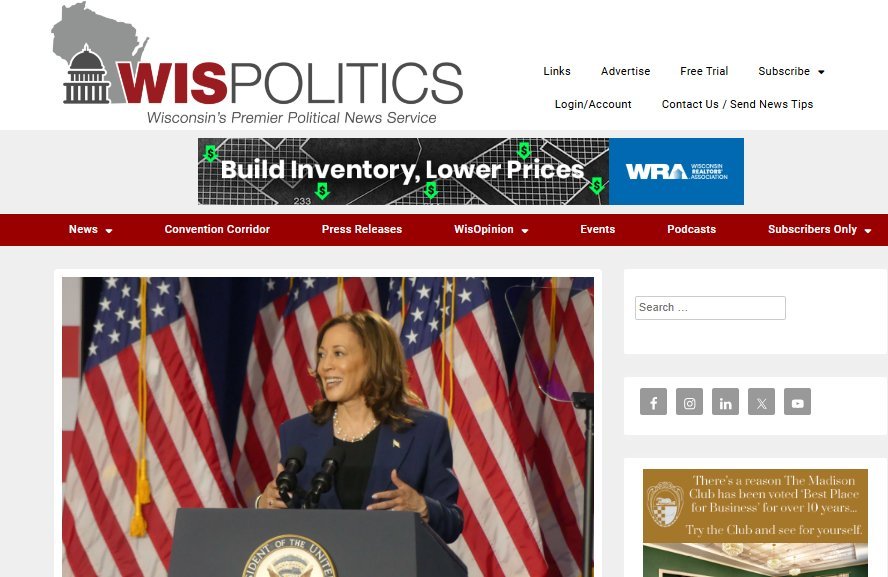 Screenshot of the WisPolitics.com & WisBusiness.com website