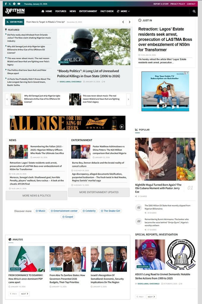 Screenshot of the Within Nigeria website