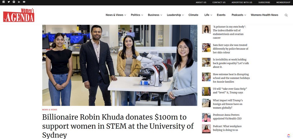 Screenshot of the Women's Agenda website