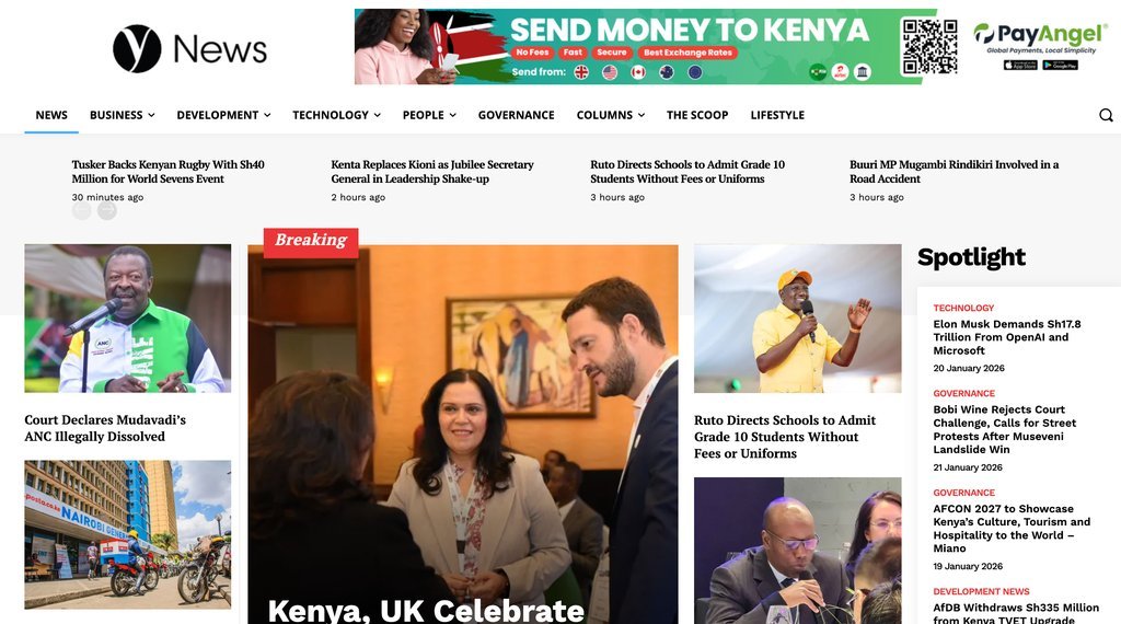 Screenshot of the Y News website