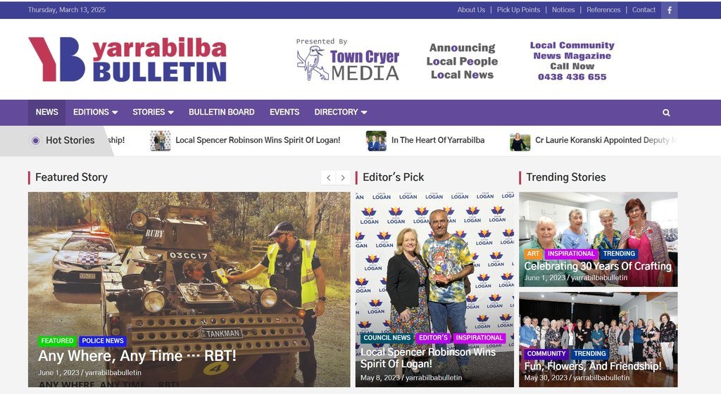 Screenshot of the Yarrabilba Bulletin website