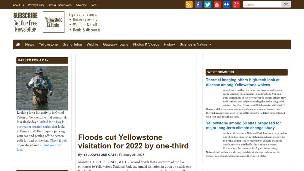 Screenshot of the Yellowstone Gate website