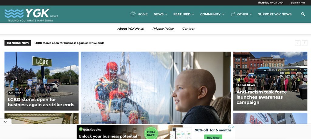Screenshot of the YGK News website