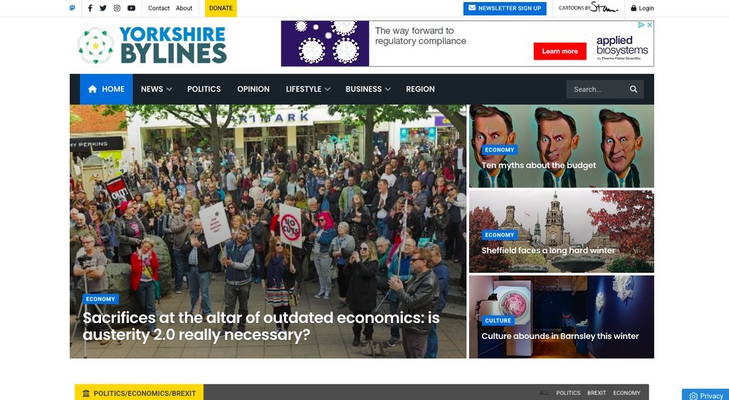 Screenshot of the Yorkshire Bylines website