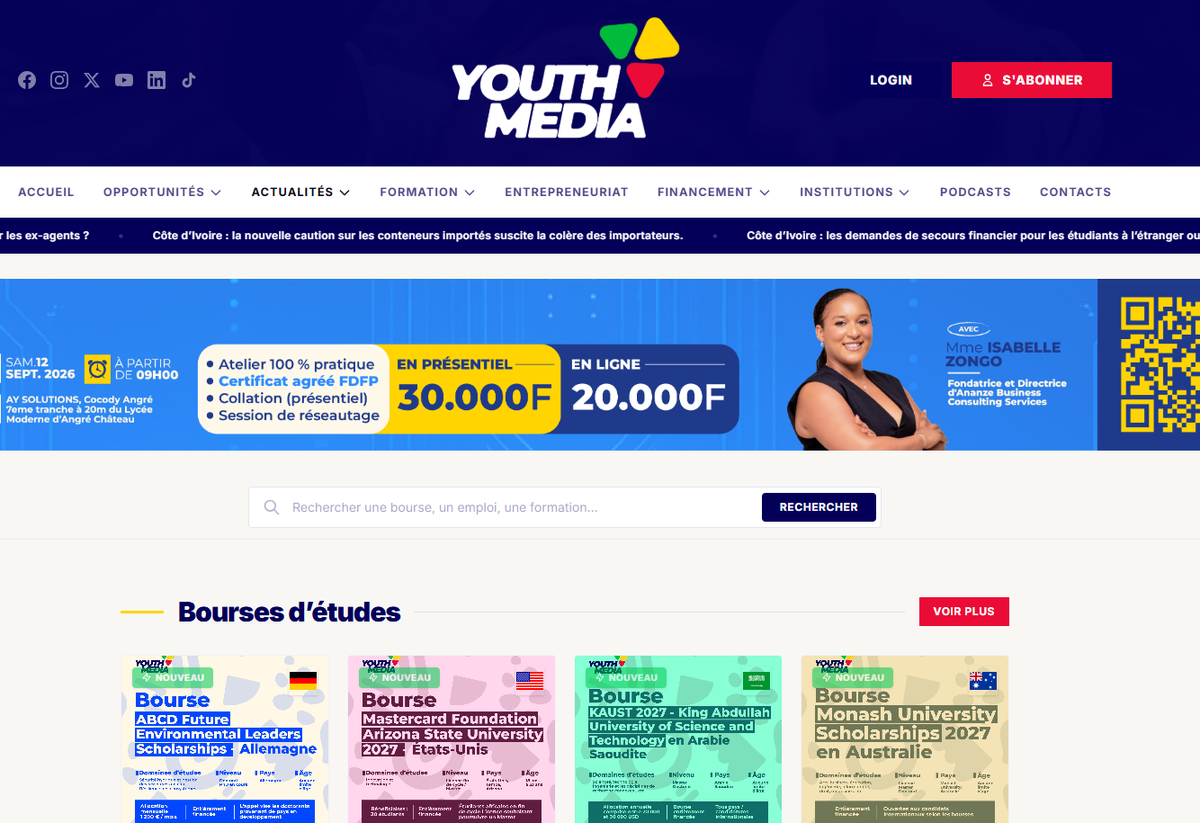 Screenshot of the Youth Media website