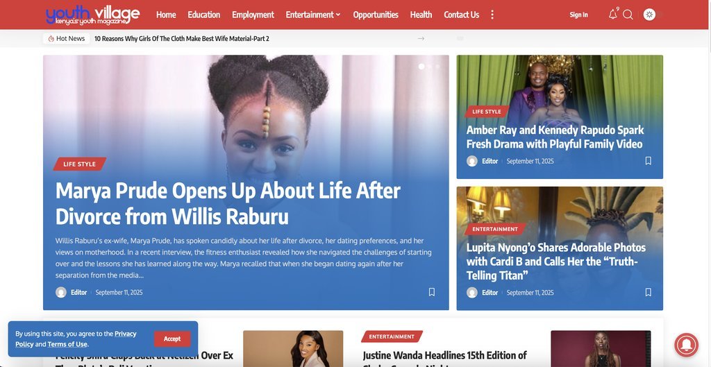 Screenshot of the Youth Village Kenya website