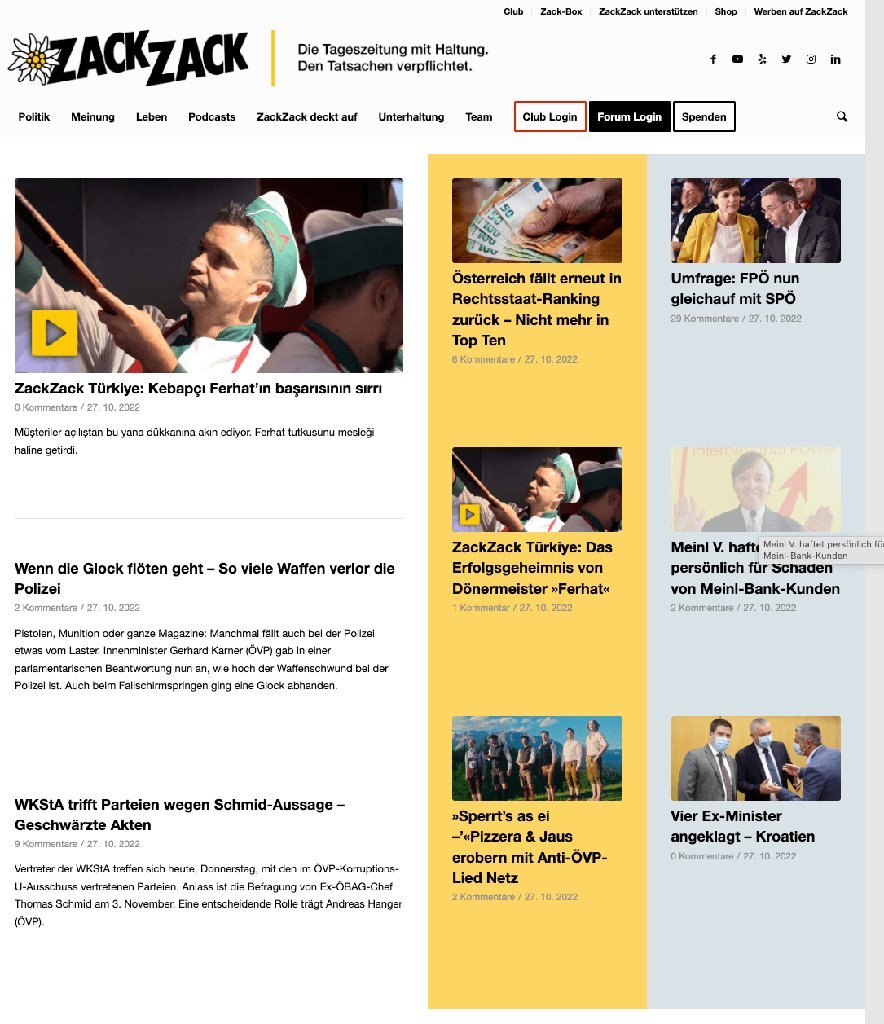 Screenshot of the ZackZack website