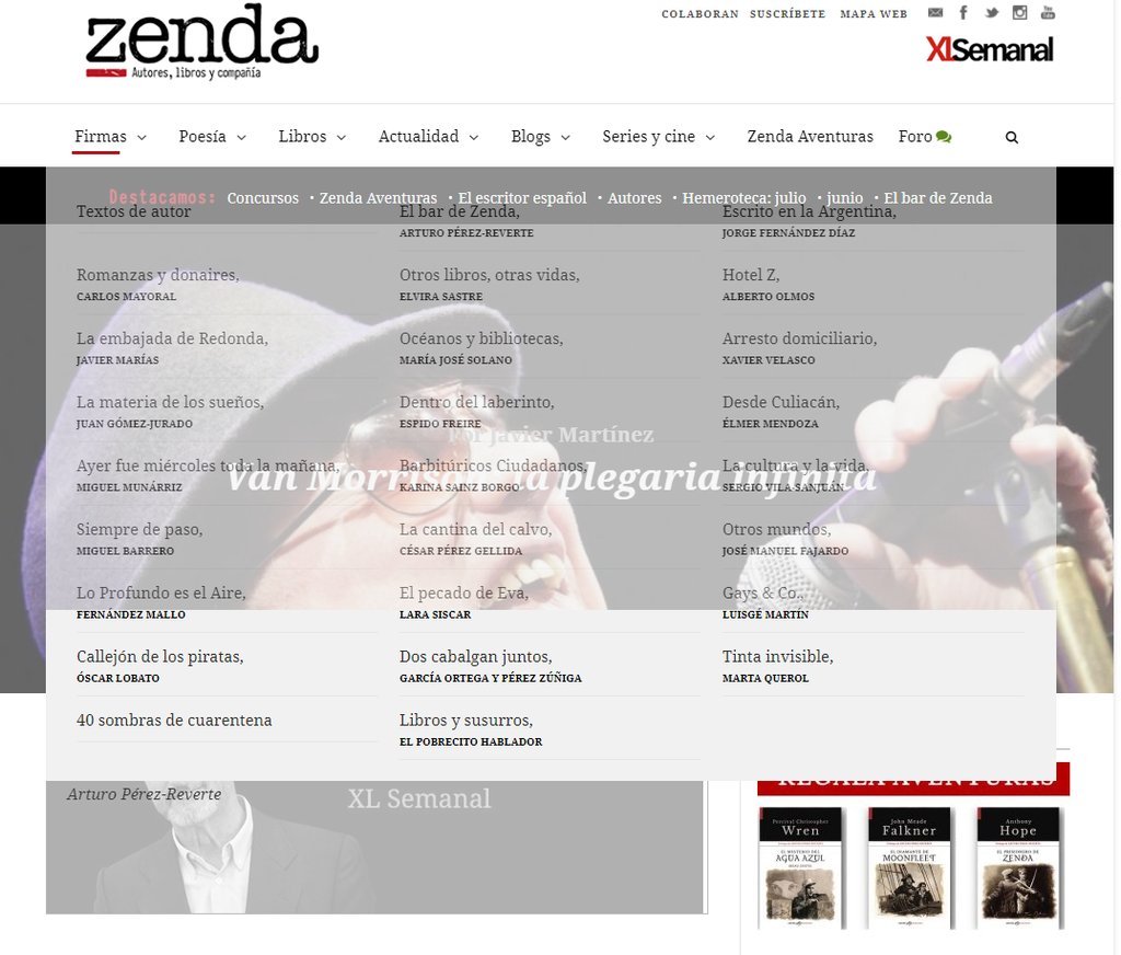 Screenshot of the Zenda website