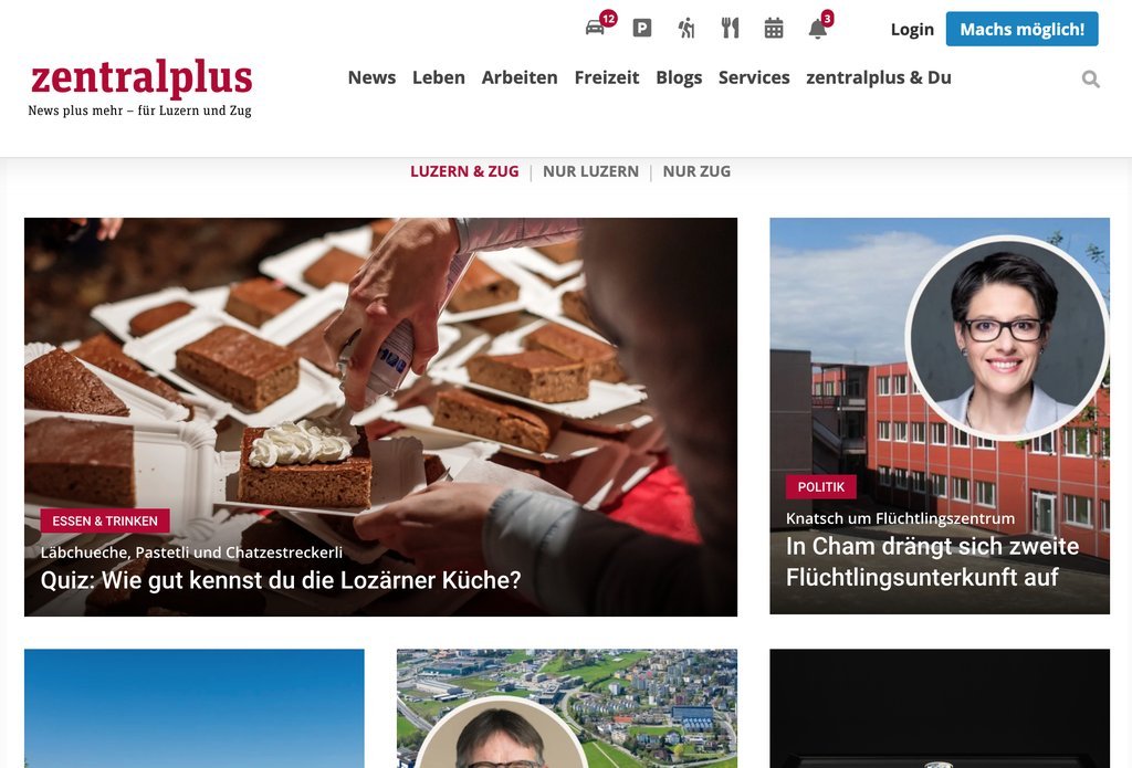 Screenshot of the zentralplus website