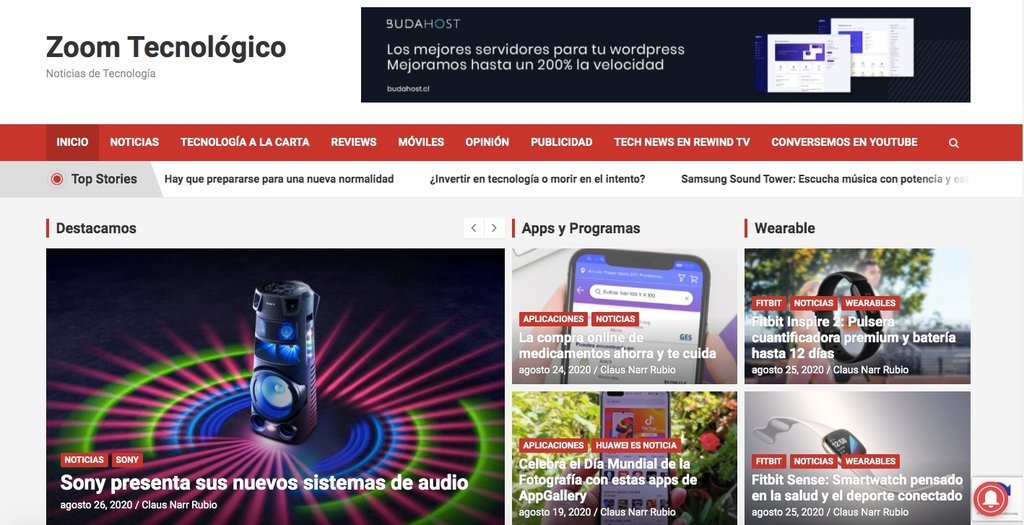 Screenshot of the Zoom Tecnologico Chile website