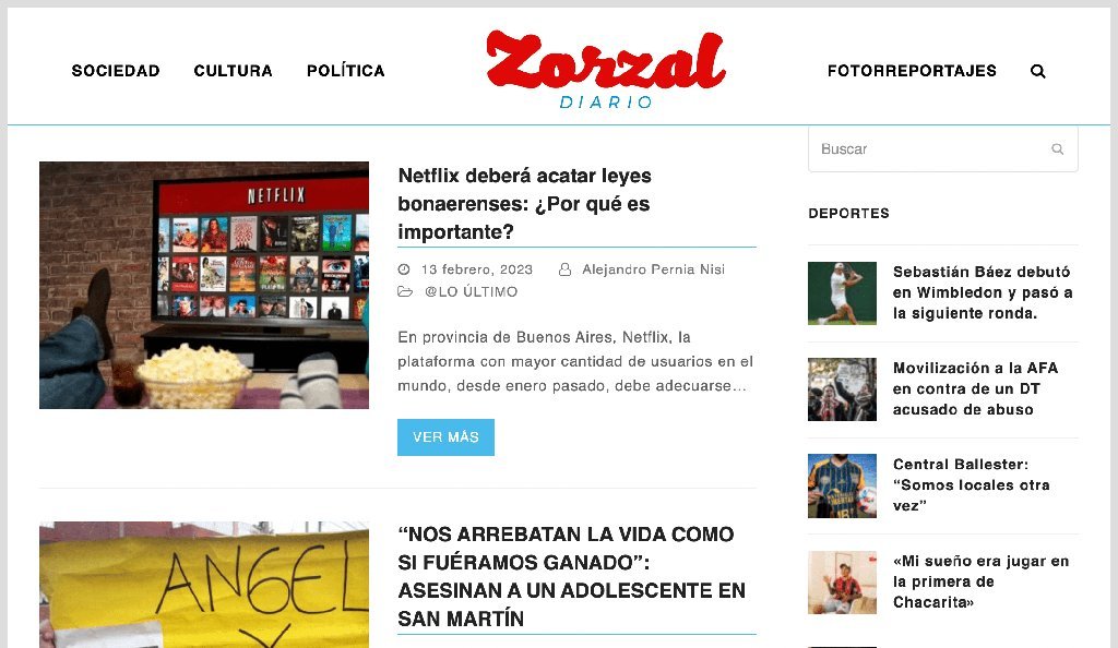 Screenshot of the Zorzal Diario website